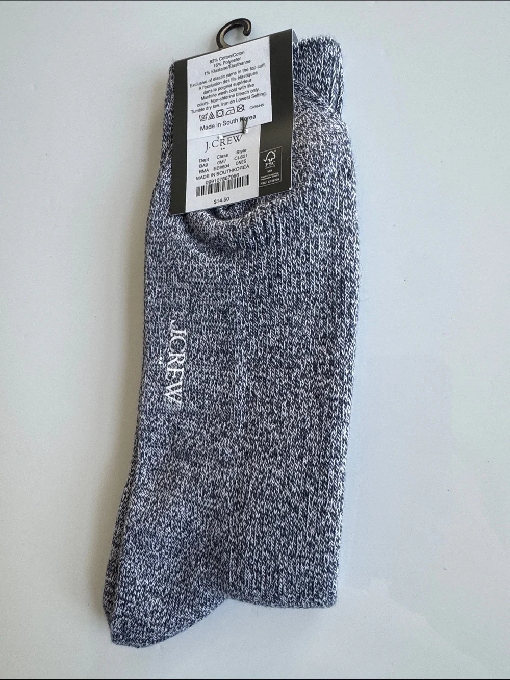 NWT! J. Crew Men’s Heathered Navy & White Crew Socks